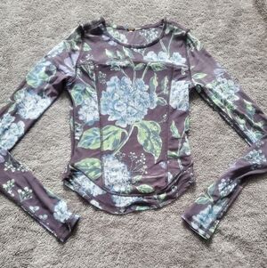 Free People Betty's Garden Charcoal Floral Long Sleeve Top Sze XS